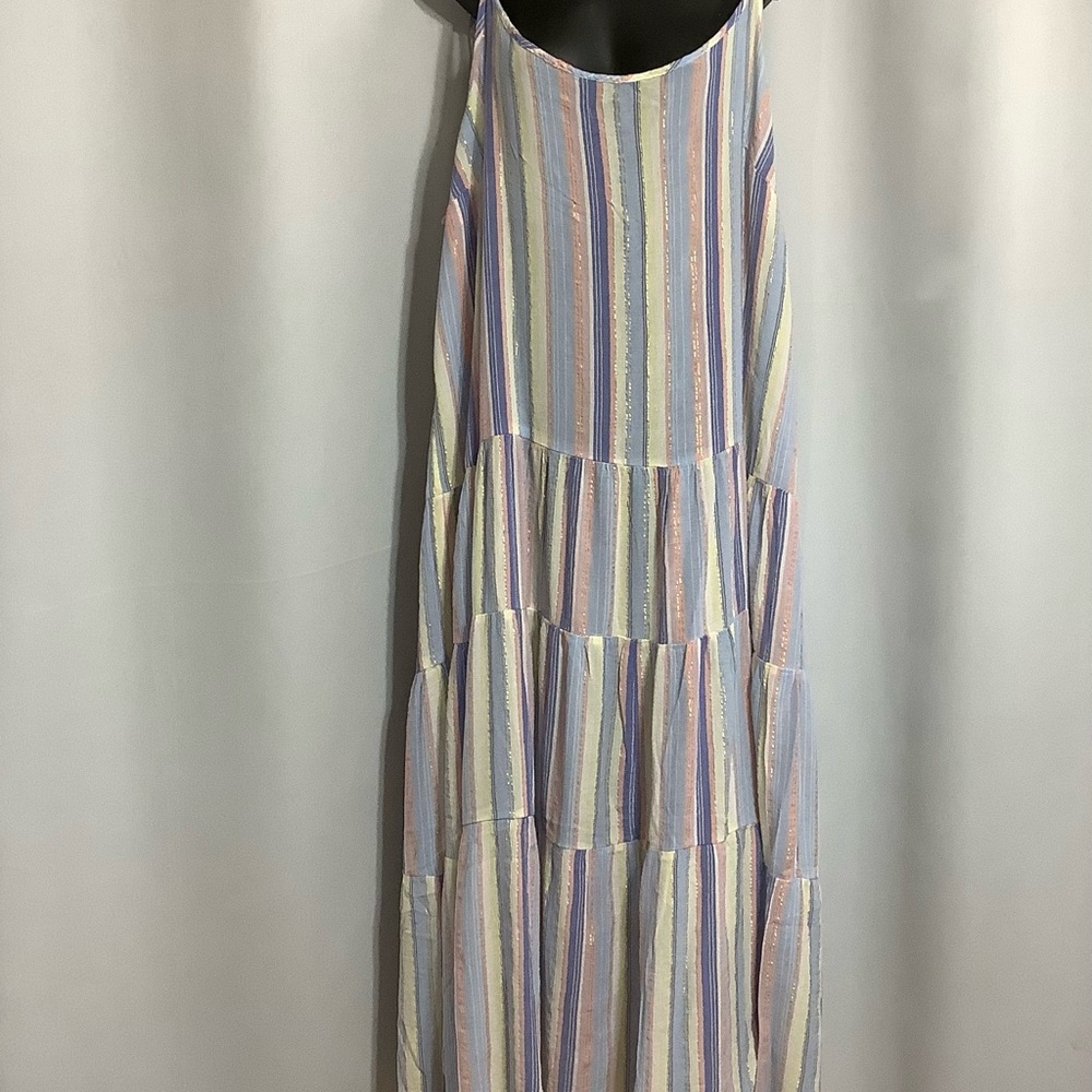 Joe Fresh Maxi Dress Women’s Size 1X Tiered Spaghetti Strap Stripes